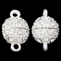 Zinc Alloy Magnetic Clasp Round silver color plated with rhinestone & single-strand nickel lead & cadmium free Approx 1.5mm Sold By Bag