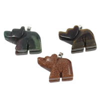 Edelstein Anhänger Schmuck, mit Messing Stiftöse, Elephant, natürlich, verschiedenen Materialien für die Wahl, 23x18x10mm, Bohrung:ca. 2x4mm, 50PCs/Tasche, verkauft von Tasche