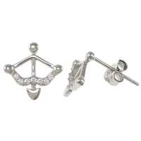 Ciúbach Zirconia Micrimhilseogra réiteach Sterling Silver Earring, 925 Sterling Silver, Arrow, platanam plátáilte, micrea réiteach zirconia ciúbach, 10x10x12mm, 10Péirí/Lot, Díolta De réir Lot