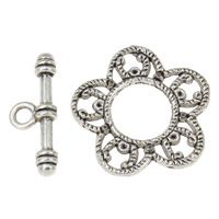 Zink Alloy togglelås, Blomma, antik silver pläterad, enkelsträngad, leda & kadmiumfri, 25x2mm, 24x9x4mm, Hål:Ca 3.5mm, 20Satser/Bag, Säljs av Bag