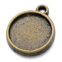 Liga de zinco Pendant Cabochon Ambiente, Roda plana, banho de cor bronze antigo, níquel, chumbo e cádmio livre, 14.40x18mm, Buraco:Aprox 1.6mm, Diametro interno:Aprox 12mm, 100PCs/Lot, vendido por Lot