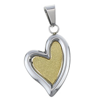 Rustfrit stål Heart Vedhæng, Stainless Steel, forgyldt, to tone & stardust, 21x34x3mm, Hole:Ca. 5x9mm, 10pc'er/Lot, Solgt af Lot