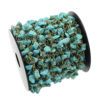 Syntetický Turquoise Korálkový řetěz, s plastová špulka & Mosaz, ruční práce, Původní barva, 13mm, 1.5-6x5-13x1.5-6mm, 10m/spool, Prodáno By spool