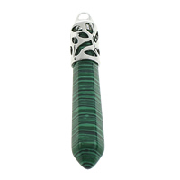 Pendentifs Malachite, avec laiton, pendule, Placage de couleur platine, naturel, protéger l'environnement, sans nickel, plomb et cadmium, 10x60mm, Trou:Environ 4x5mm, 10PC/lot, Vendu par lot