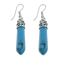 Synthetische Turquoise Drop Earring, met Messing, Slinger, platinum plated, nikkel, lood en cadmium vrij, 7.5x34.5x7mm, 50mm, 10paren/Lot, Verkocht door Lot