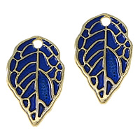 Zinc Alloy Leaf Pendants gold color plated imitation cloisonne & enamel blue nickel lead & cadmium free Approx 1.5mm Sold By Lot