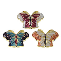 Imiteret Cloisonne zink legering perler, Zinc Alloy, Butterfly, guldfarve belagt, dobbeltsidet emalje & imitation Cloisonne, flere farver til valg, nikkel, bly & cadmium fri, 20x15x5.50mm, Hole:Ca. 1mm, 20pc'er/Lot, Solgt af Lot