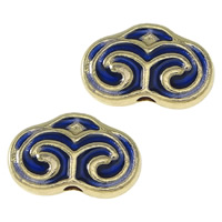 Imiteret Cloisonne zink legering perler, Zinc Alloy, guldfarve belagt, dobbeltsidet emalje & imitation Cloisonne, blå, nikkel, bly & cadmium fri, 13x8x3.50mm, Hole:Ca. 1.5mm, 50pc'er/Lot, Solgt af Lot