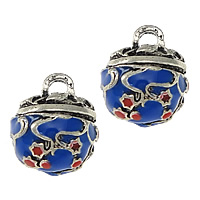 Sinc Alloy Bell Charm, dath airgid plated, Cloisonne aithrise & cruan & dhá ton & blacken, nicil, luaidhe & caidmiam saor in aisce, 13x15x12mm, Poll:Thart 3mm, 20ríomhairí pearsanta/Lot, Díolta De réir Lot