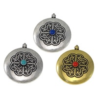 Zinc Alloy Flat Round Pendants Brass plated double-sided enamel & blacken nickel lead & cadmium free Approx 3mm Sold By Lot