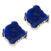 Grânulos de liga de zinco Cloisonne de imitação, cromado de cor prateada, esmalte dupla face & imitação Cloisonne & escurecer, azul, níquel, chumbo e cádmio livre, 15x15x6mm, Buraco:Aprox 2.5mm, 50PCs/Lot, vendido por Lot