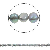 Barock odlad sötvattenspärla pärlor, Freshwater Pearl, mörkgrön, Grade AA, 7-8mm, Hål:Ca 0.8mm, Såld Per Ca 15.3 inch Strand