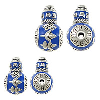 lega in zinco 3 fori Guru Bead Set, Tamburo, placcato color argento, imitazione Cloisonne & buddista gioielli & om mani padme hum & formato differente per scelta & smalto & Annerire, blu, assenza di nichel,piombo&cadmio, 20PC/lotto, Venduto da lotto