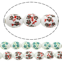 Printing Porcelain Beads Oval with flower pattern Approx 3mm Length Approx 13 Inch Approx Sold By Lot