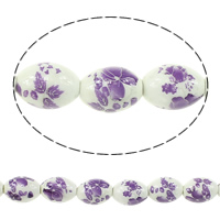 Printing Porcelain Beads Oval with flower pattern & two tone Approx 3mm Length Approx 14 Inch Approx Sold By Lot