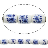 Printing Porcelain Beads Column with flower pattern & two tone Approx 2mm Length Approx 13.5 Inch Approx Sold By Lot