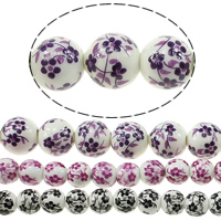 Printing Porcelain Beads Round & with flower pattern Length Approx 13.5 Inch Sold By Lot