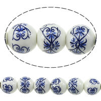 Contas de porcelana de impressão, Roda, dois tons, 12mm, Buraco:Aprox 3mm, comprimento Aprox 13 inchaltura, 5vertentespraia/Lot, Aprox 29PCs/Strand, vendido por Lot