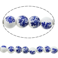 Printing Porcelain Beads Round with flower pattern & two tone 10mm Approx 2mm Length Approx 13.5 Inch Approx Sold By Lot