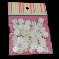 Perlas de plástico ABS base para cabujón, con OPP, Flor, espalda plana, Blanco, 18x5mm, diámetro interior:aproximado 2mm, 50PCs/Bolsa, Vendido por Bolsa