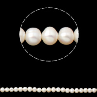 Runda odlad sötvattenspärla pärlor, Freshwater Pearl, Potatis, naturlig, vit, Grade A, 9-10mm, Hål:Ca 0.8mm, Såld Per 15 inch Strand