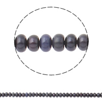 Button Gekweekte Zoetwater Parel kralen, Rondelle, blauw zwart, 5-6mm, Gat:Ca 0.8mm, Per verkocht Ca 14.5 inch Strand