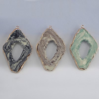 Resin Zinc Alloy Pendler, med Resin, Rhombus, guldfarve belagt, imiteret agat, flere farver til valg, 59x38x5mm, Hole:Ca. 3-4mm, 30pc'er/Lot, Solgt af Lot