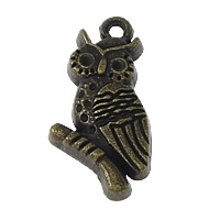 Pendentifs animaux en alliage de zinc, hibou, Plaqué de couleur de bronze antique, protéger l'environnement, sans nickel, plomb et cadmium, 10x20x3mm, Trou:Environ 1.5mm, 300PC/lot, Vendu par lot