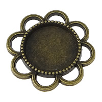 Montures de cabochon en alliage de zinc, fleur, Plaqué de couleur de bronze antique, protéger l'environnement, sans nickel, plomb et cadmium, 24x24x2mm, Diamètre intérieur:Environ 14mm, 200PC/lot, Vendu par lot