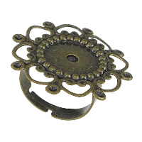 Messing Bezel Ring Base, Flower, antik bronze farve forgyldt, justerbar, nikkel, bly & cadmium fri, 28mm, Indvendig diameter:Ca. 1mm, Størrelse:6, 100pc'er/Lot, Solgt af Lot