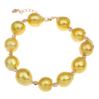 Zoetwater gekweekte parel armband, Gekweekte Zoetwater genucleëerde Pearl, met Messing, met 4cm extender keten, Keishi, rose goud plated, goud, 12-13mm, Per verkocht Ca 6.5 inch Strand