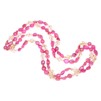 Sötvatten Pearl tröja kedja halsband, Freshwater Pearl, med Kristall, Barock, fasetterad, fuchsia, 8-9mm, Såld Per Ca 44 inch Strand