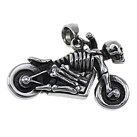 Edelstahl Schmuck Anhänger, Motorrad, mit Totenkopf-Muster & Schwärzen, 35x23x11.50mm, Bohrung:ca. 5x6mm, 6PCs/Menge, verkauft von Menge