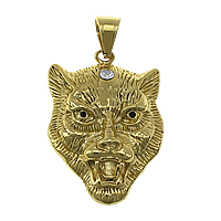 Rostfritt stål Animal Hängen, ROSTFRITT STÅL, Tiger, guldfärg pläterade, med cubic zirconia & svärta, 30x43x9mm, Hål:Ca 6.5x8mm, 6PC/Lot, Säljs av Lot