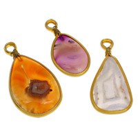 Ice Quartz Agate Κρεμαστό κόσμημα, με Ορείχαλκος, χρώμα επίχρυσο, μικτός, 28x56x7mm-36x67x8mm, Τρύπα:Περίπου 7mm, 10PCs/τσάντα, Sold Με τσάντα