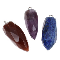 Gemstone Hängen Smycken, Ädelsten, med mässing bail, platina pläterad, fasetterad & blandad, 12x33x10mm-15x40x13mm, Hål:Ca 2mm, 10PC/Bag, Säljs av Bag