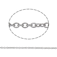 Roestvrij staal elips schakelkettingen, met kunststof spoel, ovale keten, oorspronkelijke kleur, 2.10x2.60x0.50mm, 100m/spool, Verkocht door spool