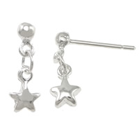 925 Sterling Silver Buail Earring, Star, gan earnut, 13mm, 5x7x2mm, 0.8mm, 10Péirí/Lot, Díolta De réir Lot