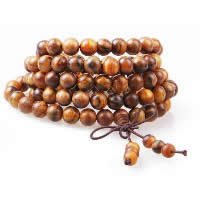 108 Mala korálky, Sandalwood, s Elastické vlákno, buddhistické klenoty & 4-pramenné, 8mm, Délka Cca 34 inch, 5přediva/Lot, 108PC/Strand, Prodáno By Lot