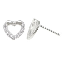 Cubic Zirconia micro pavimenta Sterling Silver Earring, 925 argento sterlina, Cuore, senza earnut & Micro spianare cubic zirconia, 9x8x12mm, 0.8mm, 10Pairspaio/lotto, Venduto da lotto