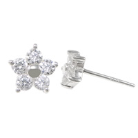 Cubic Zircon ( CZ ) Stud Earring, 925 Sterling Silver, Blomma, utan earnut & med cubic zirconia, 6x6x13mm, 0.8mm, 10Pairs/Lot, Säljs av Lot