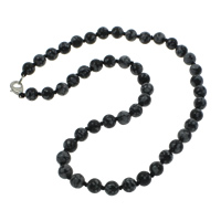 Gcáithnínísneachta Obsidian Muince, cóimhiotal since clasp gliomach, Babhta, nádúrtha, 8mm, Díolta Per Thart 18 Inse Snáithe