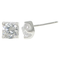 Zircon cubique ( CZ ) goujon boucle, argent sterling 925, cadre, sans embout de boucle d'oreille & avec zircone cubique, 4.5x4.5x13-15mm, 0.6-0.8mm, 10pairescouple/lot, Vendu par lot