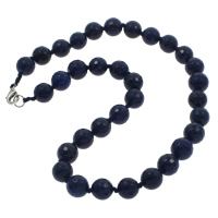 Geverfd Marmer Halsketting, zinklegering karabijn, Ronde, gefacetteerde, blauw, 14mm, Per verkocht Ca 18 inch Strand