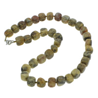 agate folle collier, Alliage de zinc fermoir homard, cube, naturel, 9-12mm, Vendu par Environ 18 pouce brin