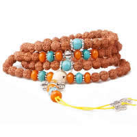 108 Mala gyöngyök, Rudraksha, -val Rugalmas Téma & Szintetikus türkiz & Gyanta & Cink ötvözet, antik ezüst színű bevonattal, buddhista ékszerek & különböző méretű a választás & 4-strand, 3Strands/Lot, 108PC-k/Strand, Által értékesített Lot