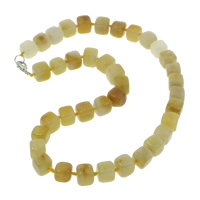 Gul Agate Halsband, zinklegering Karbinlås, Kub, naturlig, 9-12mm, Såld Per Ca 18 inch Strand