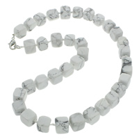 Collar de Turquesa, Turquesa blanco natural, aleación de cinc cierre de langosta, Cúbico, natural, 9-12mm, Vendido para aproximado 18 Inch Sarta