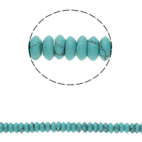 Turquoise Kralen, Synthetische Turquoise, Rond plat, blauw, 6.5x3mm, Gat:Ca 1.5mm, Ca 134pC's/Strand, Per verkocht Ca 15.7 inch Strand