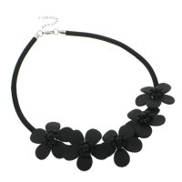 agata nero collana, with poliestere, lega di zinco laccetto, with 5cm extender chain, Fiore, naturale, 40x12mm, Venduto per Appross. 18 pollice filo